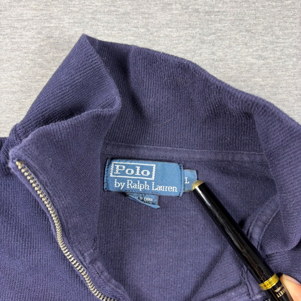 Polo Ralph Lauren 1/4 Zip Sweater Large Navy Blue Cotton Ribbed Academia - Picture 3 of 7